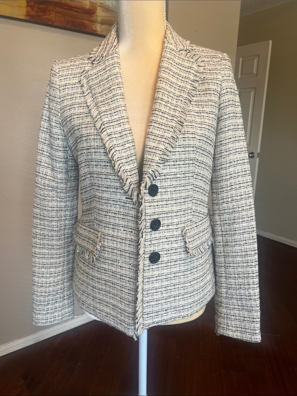 Womens Cream Textured Tweed Blazer Jacket